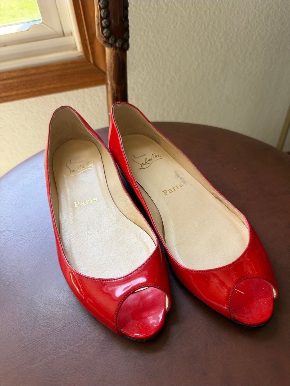 Christian Louboutin Red Patent Leather Open-Toe Flats